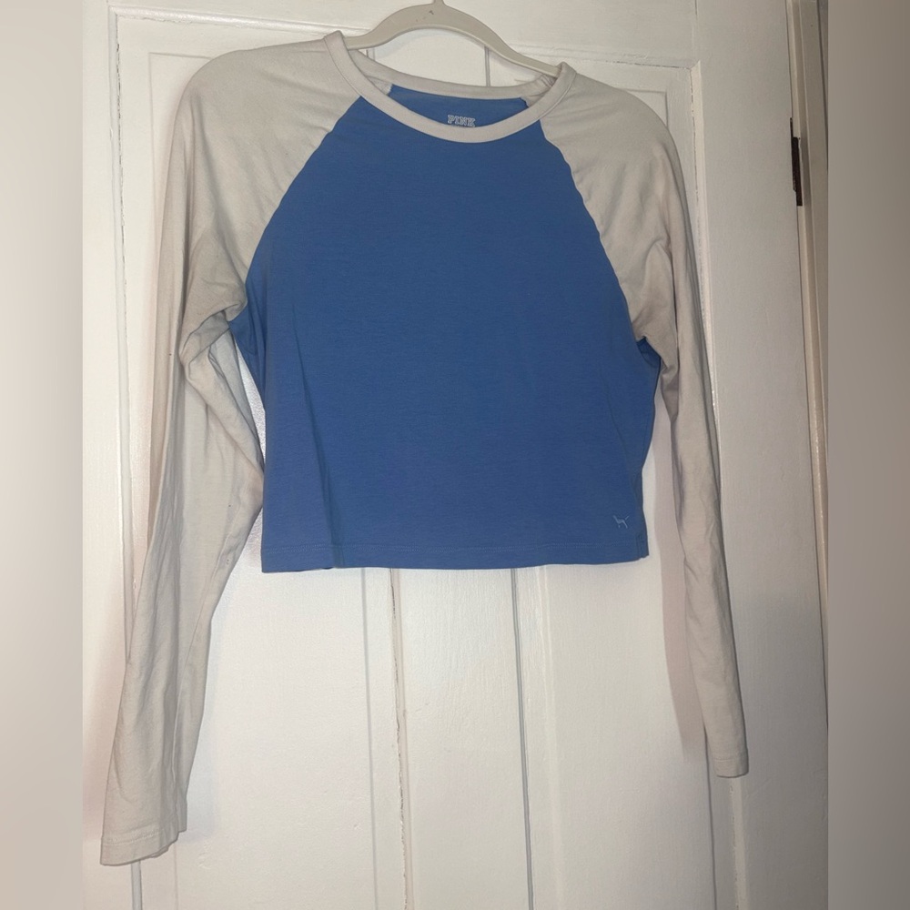 PINK Victoria's Secret Blue and White Long Sleeve Tee